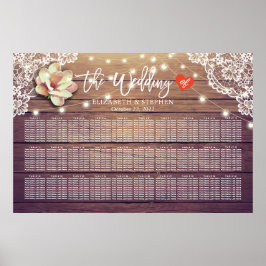 Hochzeitssitzkarte Chic florale Leuchten Holzlace Poster