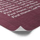 Hochzeitssitzkarte Chic Gold Rose Burgundy Red Poster (Ecke)