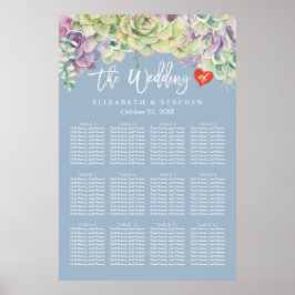 Hochzeitssitzkarte Elegantes Wasserfarben Sukkulen Poster
