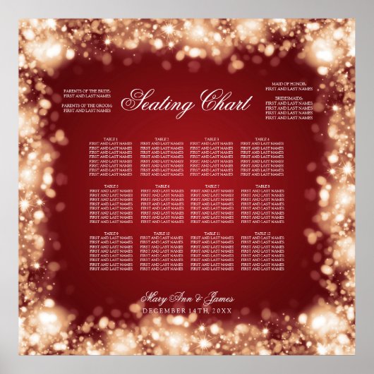 Hochzeitssitzkarte glänzende Lichter Gold Poster (Vorne)