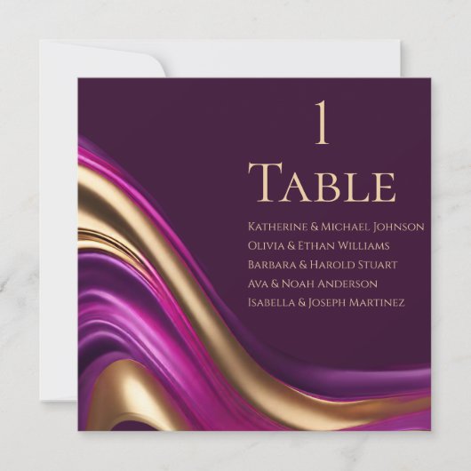 Hochzeitssitzkarte - Lila Fuchsia und Gold Einladung (Vorderseite)