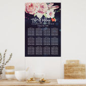 Hochzeitssitzkarte mit Blumenmuster Lila Leuchten Poster (Küche)