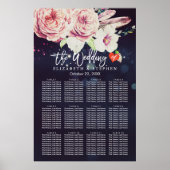 Hochzeitssitzkarte mit Blumenmuster Lila Leuchten Poster (Vorne)