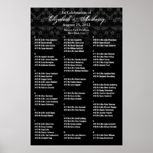 Hochzeitssitzkarte Poster Black Floral (Vorne)