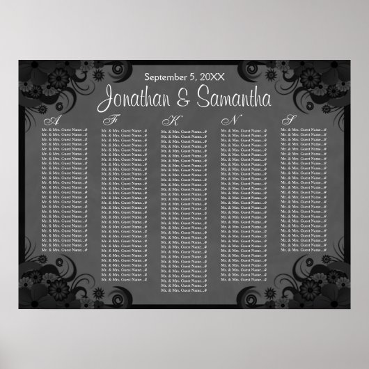 Hochzeitssitzkarten für Schwarz und Grau Poster (Vorne)