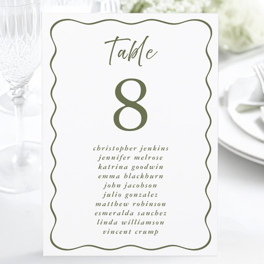 Hochzeitssitzliste Wavy Frame Green Tischnummer