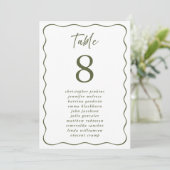 Hochzeitssitzliste Wavy Frame Green Tischnummer (Stehend Vorderseite)