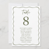 Hochzeitssitzliste Wavy Frame Green Tischnummer (Rückseite)