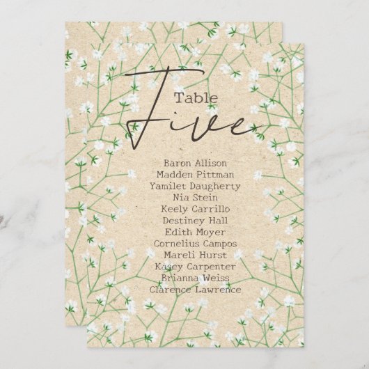 Hochzeitssitzplan für die Gypsophila-Tischnummer 5 Einladung (Vorne/Hinten)