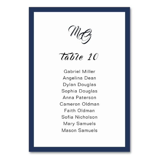 Hochzeitssitzplan für Navy-Blue-Frame-Singles Tischnummer (Vorderseite)