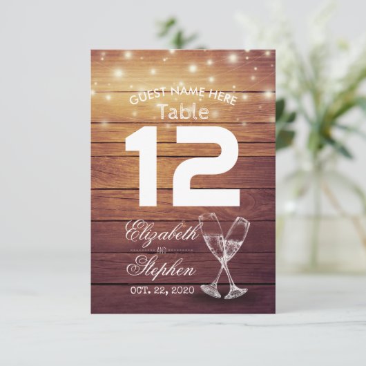 Hochzeitssitzplatz Tischnummer Champagner Glass (Stehend Vorderseite)