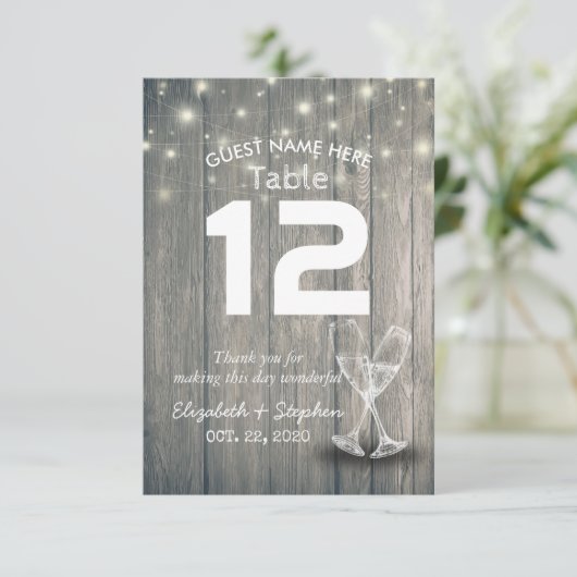 Hochzeitssitzplatz Tischnummer Champagner Glass (Stehend Vorderseite)