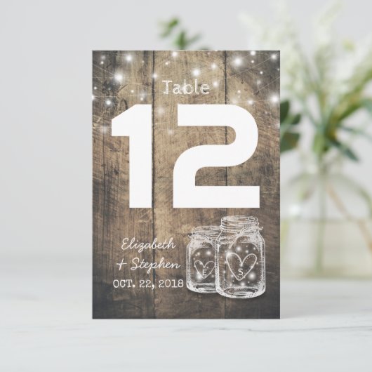 Hochzeitssitzplatz Tischnummer Mason Jar Light (Stehend Vorderseite)