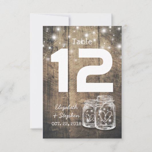 Hochzeitssitzplatz Tischnummer Mason Jar Light (Rückseite)