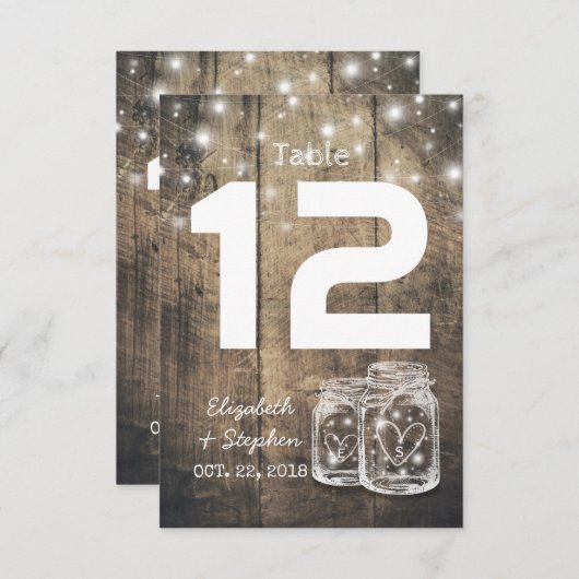 Hochzeitssitzplatz Tischnummer Mason Jar Light (Vorne/Hinten)
