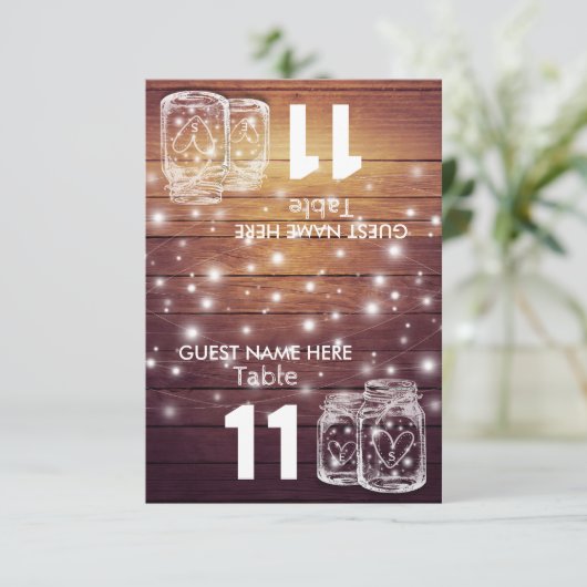 Hochzeitssitzplatz Tischnummer Mason Jar Light (Stehend Vorderseite)