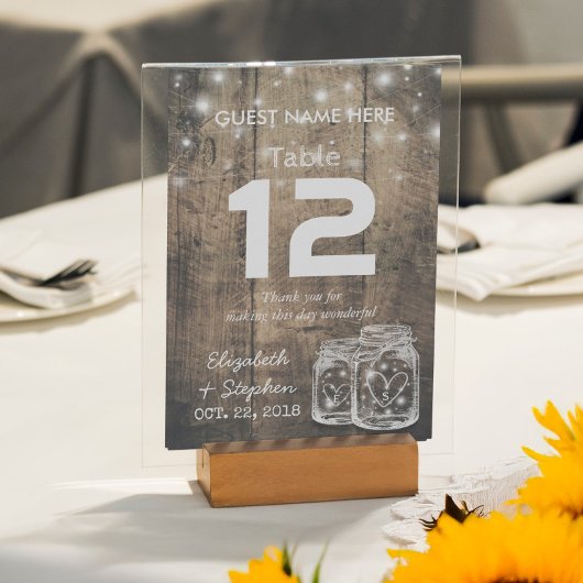 Hochzeitssitzplatz Tischnummer Mason Jar Light
