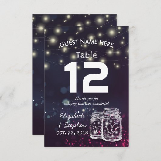 Hochzeitssitzplatz Tischnummer Mason Jar Light (Vorne/Hinten)