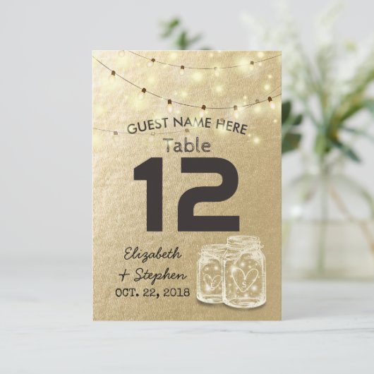 Hochzeitssitzplatz Tischnummer Mason Jar Light (Stehend Vorderseite)