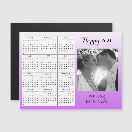 Hochzeitsskalender Foto Lila Gradient Mini 2021 Magneteinladung (Vorne/Hinten)