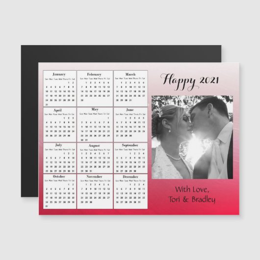 Hochzeitsskalender Foto Roter Gradient Mini 2021 Magneteinladung (Vorne/Hinten)