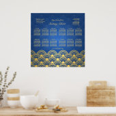 Hochzeitsskartentabelle in Blau Gold skaliert Poster (Küche)