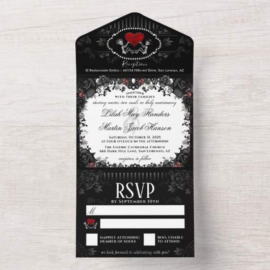 Hochzeitsskelette Herz Schwarz-weiß - zusammen mit All In One Einladung (Innen Boden)