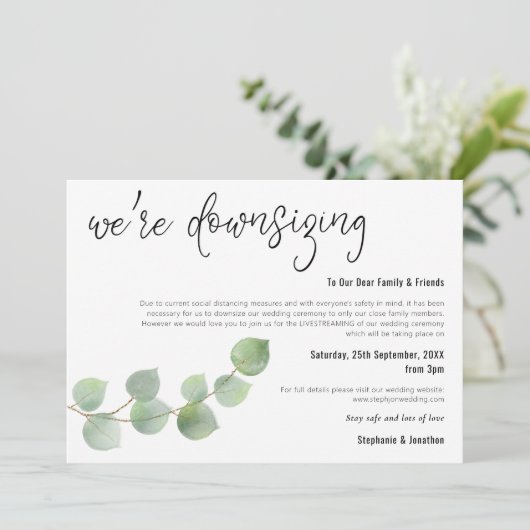 Hochzeitsskript-Elegant Eukalyptus Ankündigung (Stehend Vorderseite)