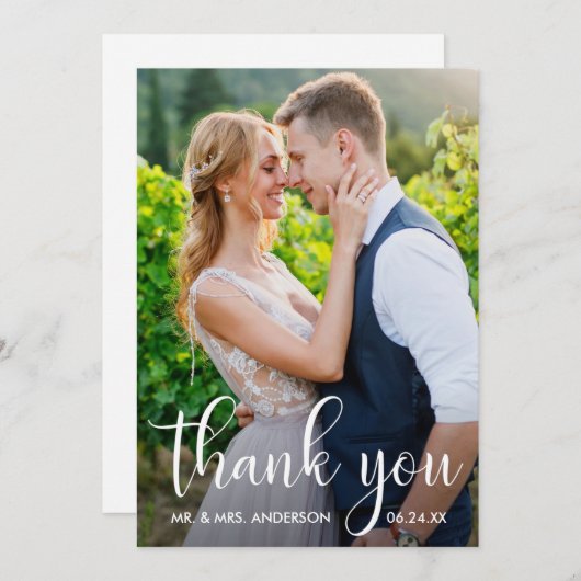 Hochzeitsskript Foto Moderne Kalligraphie Dankeskarte (Vorne/Hinten)