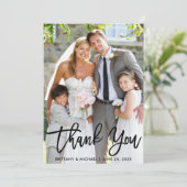 Hochzeitsskript Foto Moderne Pinselschrift Dankeskarte (Stehend Vorderseite)