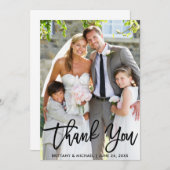 Hochzeitsskript Foto Moderne Pinselschrift Dankeskarte (Vorne/Hinten)