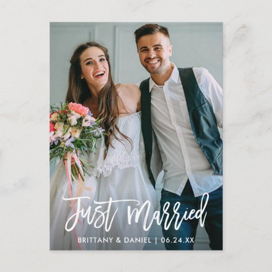 Hochzeitsskript-Foto nur verheiratet Moderne Postkarte (Vorderseite)