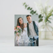 Hochzeitsskript-Foto nur verheiratet Moderne Postkarte (Stehend Vorderseite)