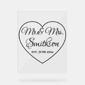 Hochzeitsskript-Herz Custom Nachname Mr. Mrs. year Acrylschild (Vorderseite)