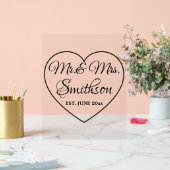Hochzeitsskript-Herz Custom Nachname Mr. Mrs. year Acrylschild (Hochzeit)