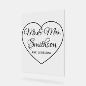 Hochzeitsskript-Herz Custom Nachname Mr. Mrs. year Acrylschild (Winkel)