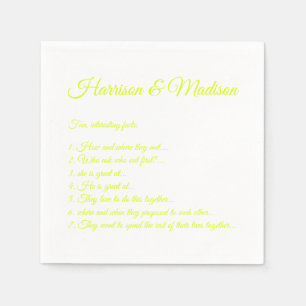 Hochzeitsskript-Namen Couple Fun Facts chartreuse Serviette