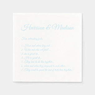 Hochzeitsskript-Namen Couple Fun Facts hellblau Serviette