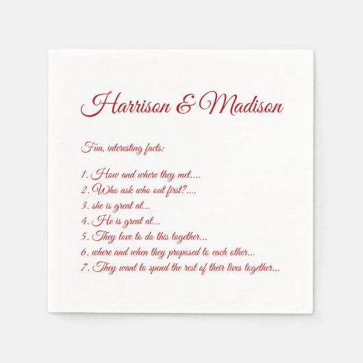 Hochzeitsskript-Namen Couple Fun Facts Kirschrot Serviette (Vorderseite)