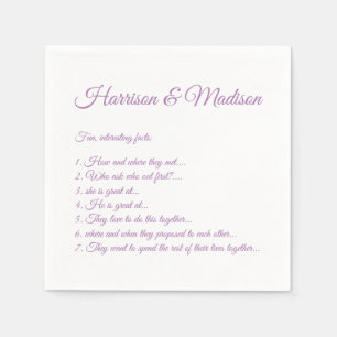 Hochzeitsskript-Namen Couple Fun Facts Lavendel Serviette