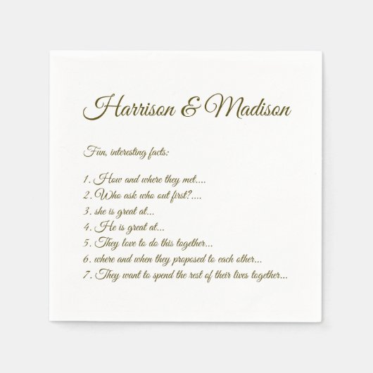 Hochzeitsskript-Namen Couple Fun Facts moos green Serviette (Vorderseite)