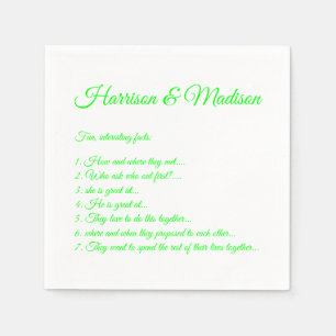 Hochzeitsskript-Namen Couple Fun Facts neon green Serviette