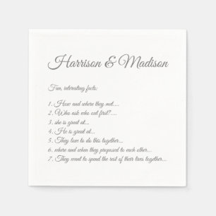 Hochzeitsskript-Namen Couple Fun Facts Papier Serviette