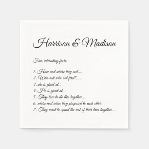 Hochzeitsskript-Namen Couple Fun Facts Papier Serviette