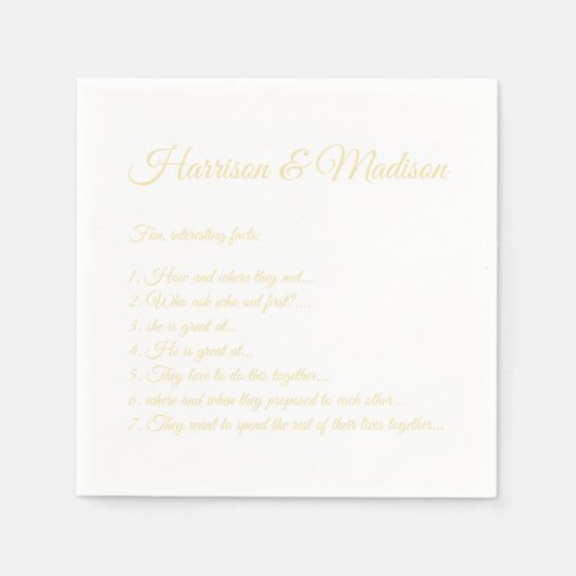 Hochzeitsskript-Namen Couple Fun Facts Vanille Serviette (Vorderseite)