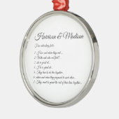 Hochzeitsskript-Namen Couple Fun Fakten Weihnachte Ornament Aus Metall (Links)