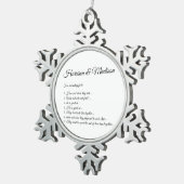 Hochzeitsskript-Namen Couple Fun Fakts Custom Schneeflocken Zinn-Ornament (Rechts)