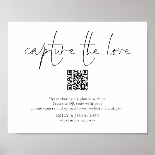 Hochzeitsskript-QR-Code für Foto erfassen die Lieb Poster (Vorne)
