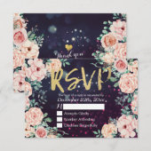Hochzeitsskript RSVP Reply Chic Floral Lila Gold S Karte (Vorne/Hinten)