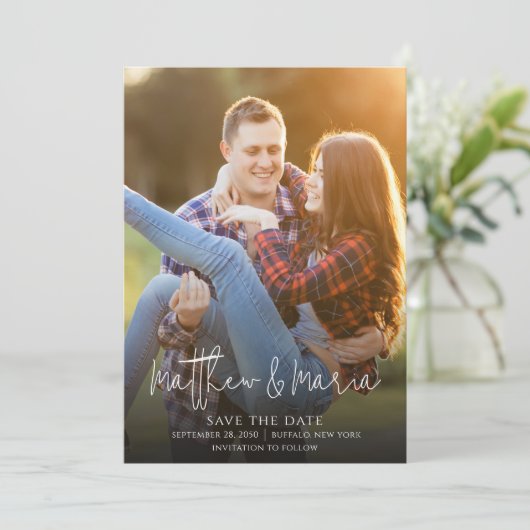 Hochzeitsskript Save the Date Fotovorlage (Stehend Vorderseite)